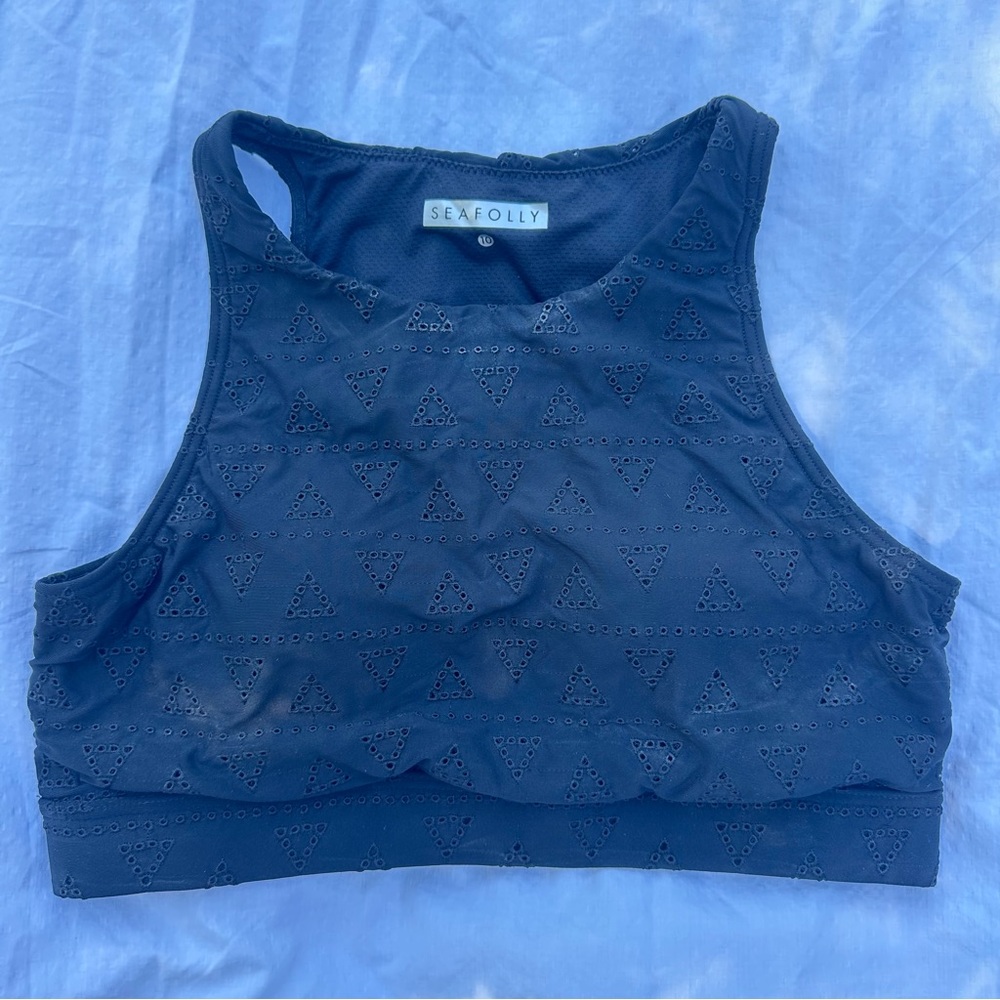 Seafolly Black Eyelet Textured Swim Top